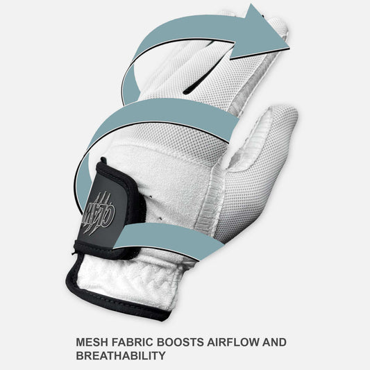 Glove with mesh fabric and airflow design on a white background