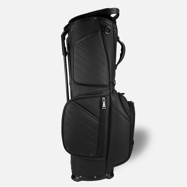 Black golf bag with a zigzag pattern on a white background