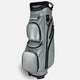 Silver golf bag with black accents on a white background
