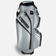 Silver golf bag with black accents on a white background
