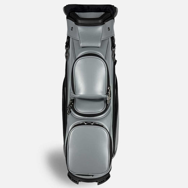 Gray golf bag with black accents on a white background