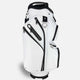White golf bag with black accents on a white background