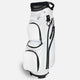 White golf bag with black accents on a light gray background