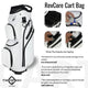 White golf cart bag with black accents, featuring CaddyDaddy branding and expert reviews.
