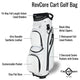 White golf bag with black accents and features labeled on a white background, featuring the CaddyDaddy brand.