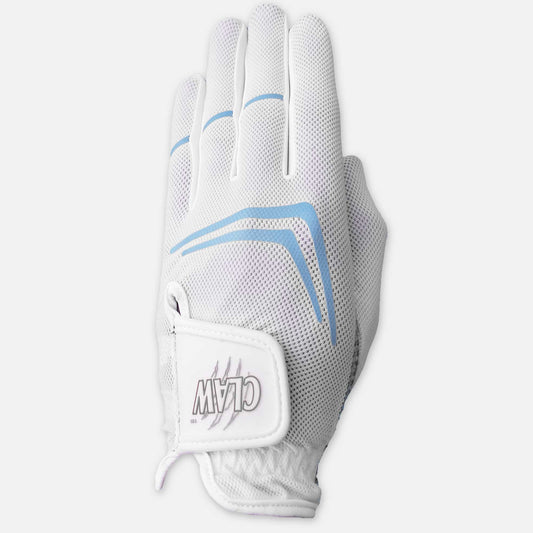 White and gray glove with blue accents on a white background