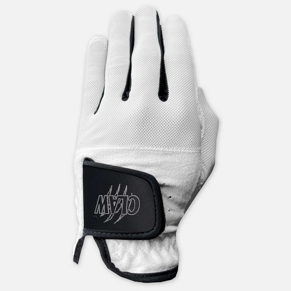Gray glove with black logo on a white background