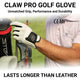 CLAW Pro golf glove being worn on a golfer's hand with golf club and grass background