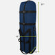 Blue travel bag with measurements on a white background