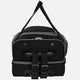 Black duffel bag with straps on a white background