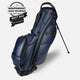 Blue golf bag with a black stand on a white background, featuring an 'Independent Golf Reviews' award badge.