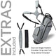 Gray golf bag with shoulder strap and cart strap sleeve on a white background