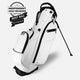 White golf bag with black accents on a light gray background, featuring an 'Independent Golf Reviews' Best Bag for Your Buck badge.
