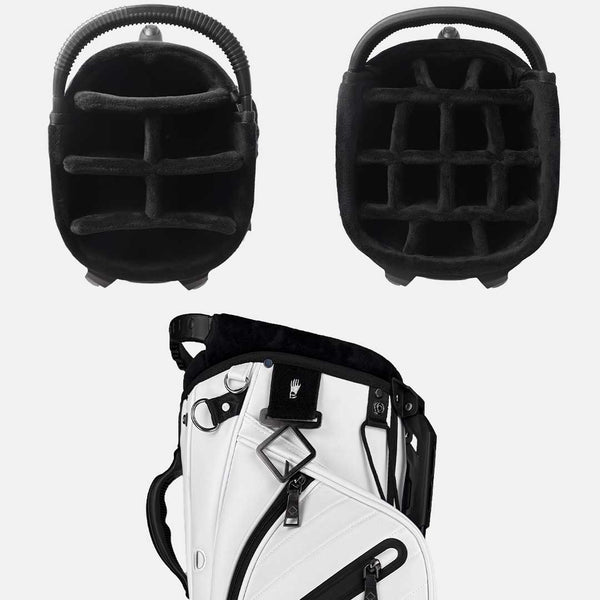 Black golf bag covers on a white background