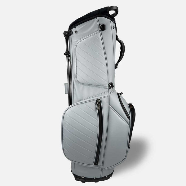 Gray golf bag with black accents on a white background