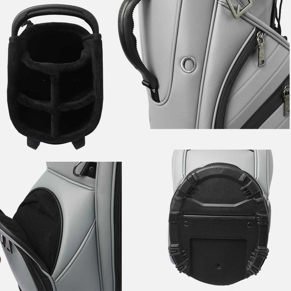 Collage of a golf bag with close-up details on a white background