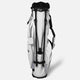 White golf bag with black straps on a white background