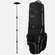 Black golf bag with a stand on a white background
