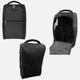 Black backpack shown from multiple angles on a white background